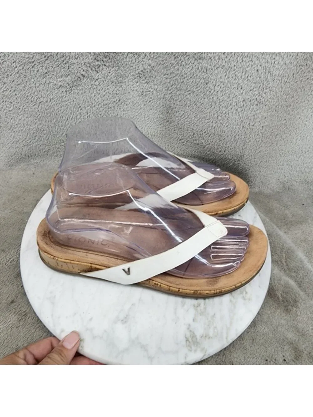 Vionic Shoes Womens  Size 6 Daniela White Leather Strap Cork Sandals *Read*